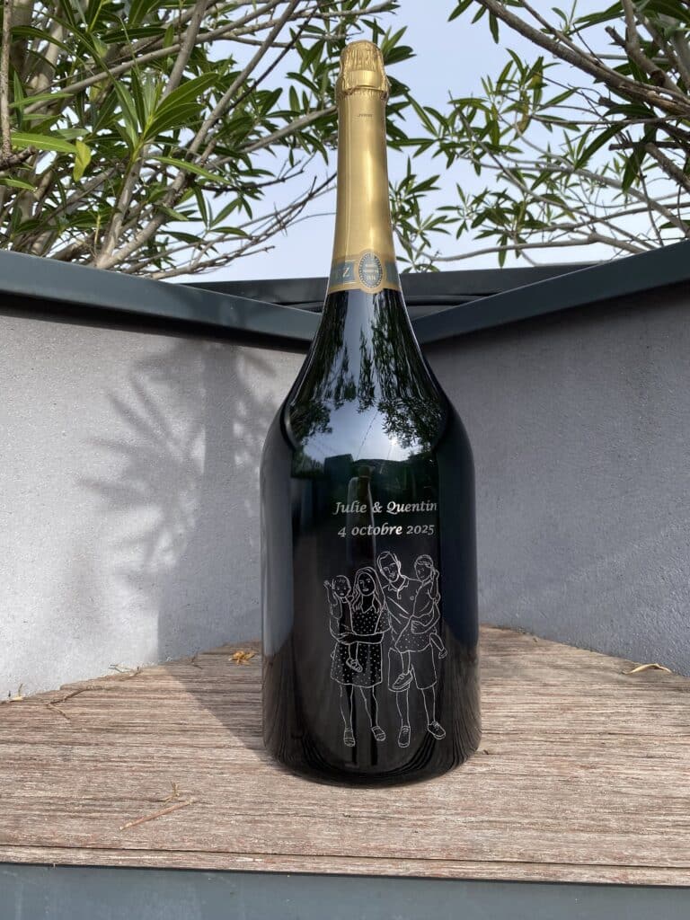 Gravure sur bouteille Jéroboam de champagne verre