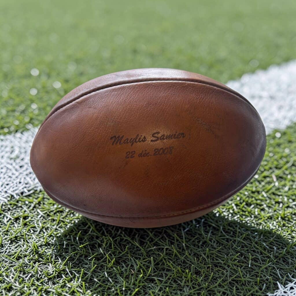 Gravure sur ballon de rugby en cuir
