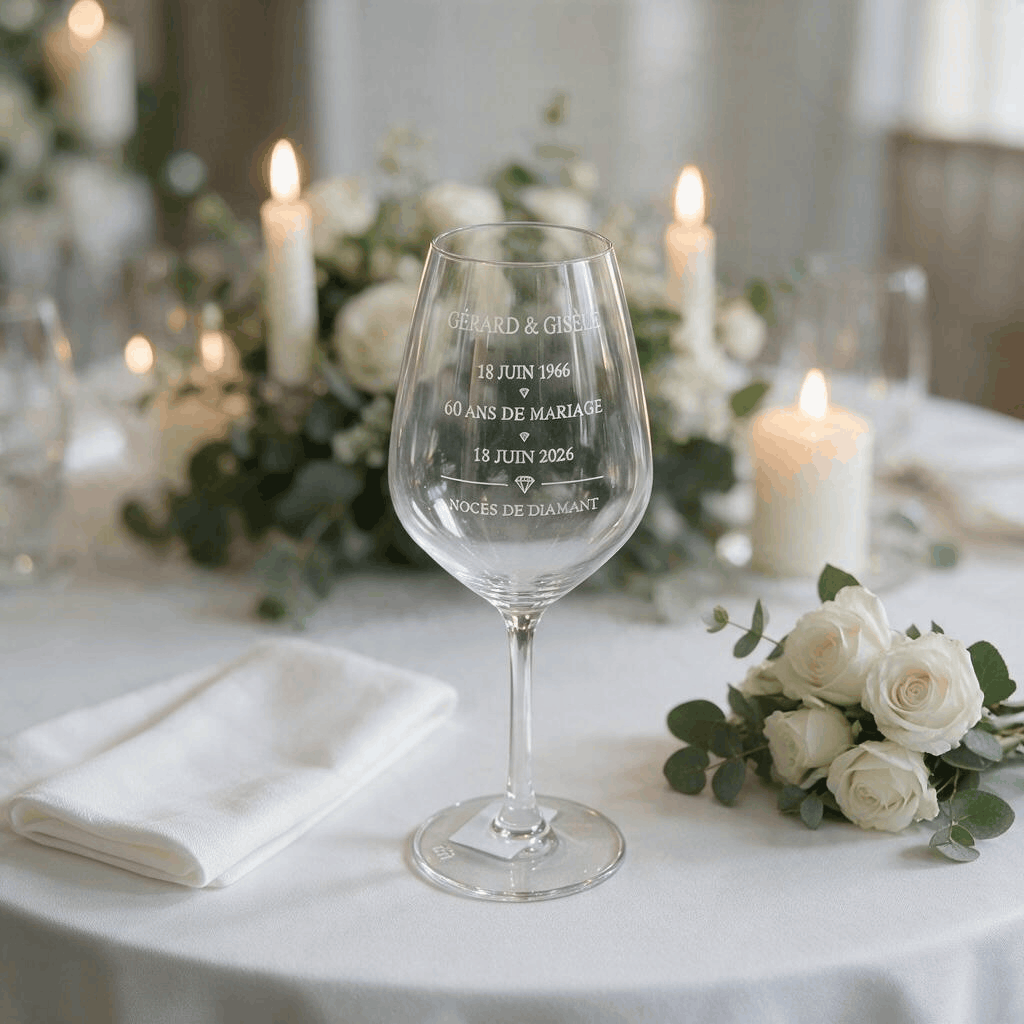Verre personnalisé avec gravure pour un mariage dans le Rhône